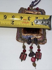 Artisan Handcrafted Pendent Amethyst Glass Beads On Silk Tie Dyed Cord 36” Boho