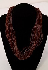 Handmade Necklace GLASS BEADS BRONZE Tone Bohemian 18 inch 20 Strand Adjustable