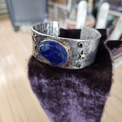 Jes Maharry Speak Your Truth Silver Gold Accent Lapis Cuff Bracelet