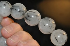 8.5″ 18mm «Powerful Energy/Top Grade»~Black TOURMALINATED QUARTZ Bracelet J1343