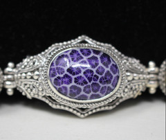 Sarda Bali Purple Coral 925 Sterling Toggle Bracelet 6.5- 8 Rare Unique Handmade