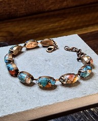 Genuine Spiny Oyster Turquoise In LONG Antique Copper Bracelet