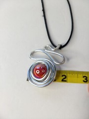 Silver Tone Swirl Red Marble Pendants Necklace Art to Wear Modern Abstract