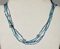 Beaded MULTI-STRAND NECKLACE 16″ Blue/Silver Handmade in USA JN19