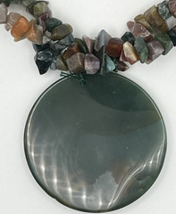 Watermelon Tourmaline & Jade Chips Y2K Necklace 16″ W/Round Green Stone Pendant