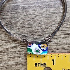 Millefiori Painted Bead Cuff Bracelet Silver Tone Women’s Colorful Boho Jewelry