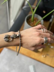 BWL Bill Wall Leather Panther with Ring Double Skull Pendant Ball Chain Necklace