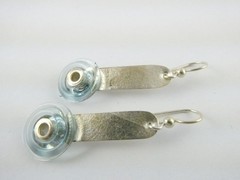Bonny Signed Sterling Silver Blue Glass Accent Hook Earrings 3.9g 1.75 Inch Long
