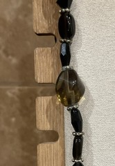 Black Quartz and Smoky Topaz Beaded Necklace – 28 in – Handmade
