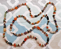 Vint Gemstone 56″ Nugget Necklace Amethyst Agate Quartz Adventurine