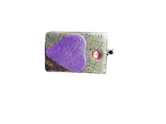 Necklace pendant purple heart black grey swirl sparkle handmade free ship