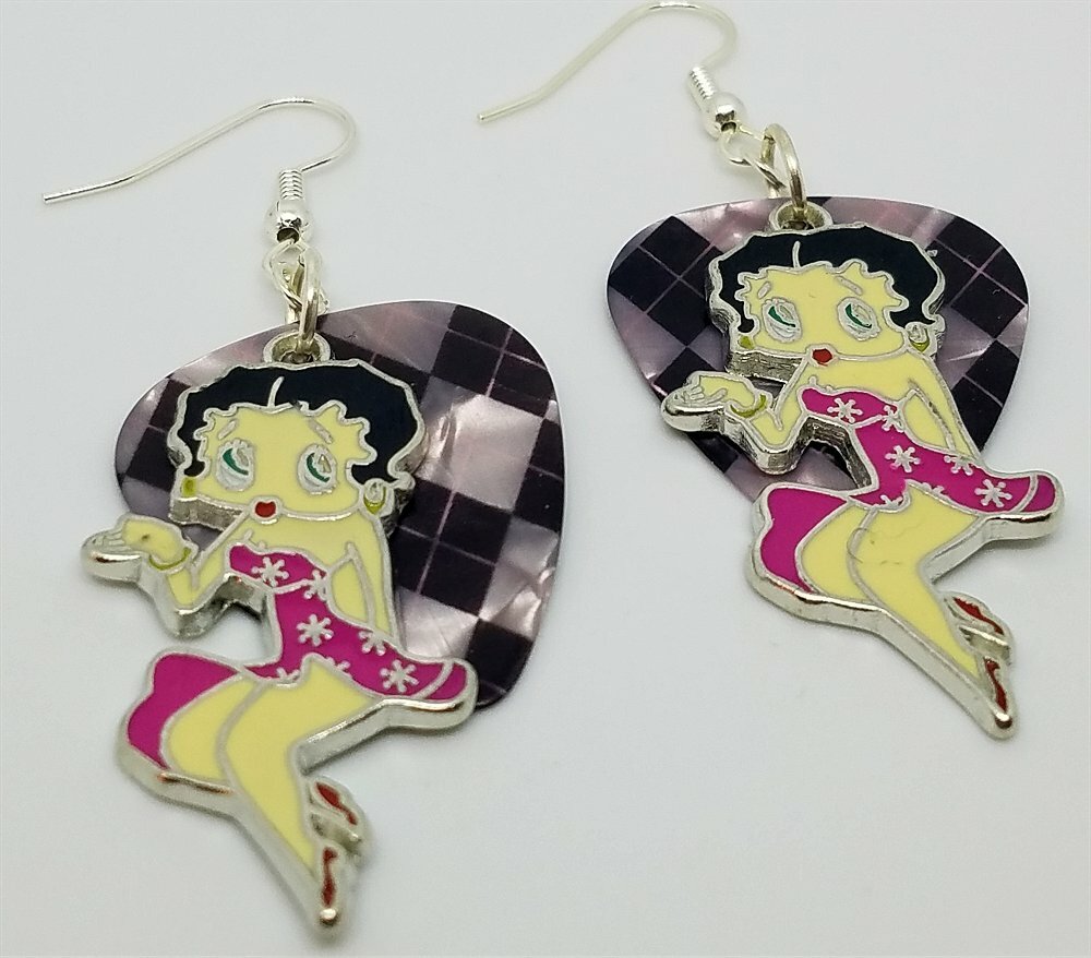 Betty Boop in a Pink Dress Guitar Pick Earrings – Pick Your Color