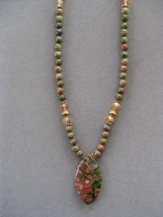 Pretty Small Unakite Jasper Pendant Necklace with Genuine Unakite Beads