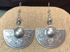 NEW ITEM *MED. ENGRAVED SILVER HILL TRIBE HALF-MOON DROP EARRINGS .925 WIRES-NEW