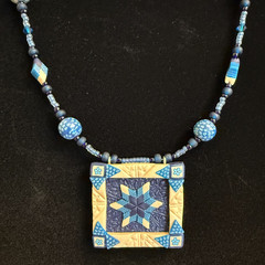 Necklace Quilt Beads Blue Art to Wear