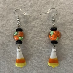 Halloween LampWork Glass Candy Corn Drop/Dangle Earrings