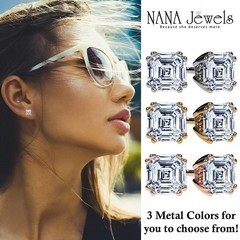 Rose Gold Plated Silver Stud Earrings With 2.50 CTTW Asscher CZ & 14K Gold Post