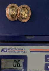 Vintage Stamped Copper Oval Artisan Earrings Golden Yellow Glitter Pierced Stud