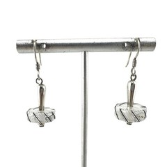 925 Sterling Silver Handmade Artisan Art Glass Clear Black White 1.5″ Earrings