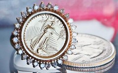 1/10 American eagle $5 gold coin 1.00ct diamond 14k yellow gold sz 7 ring 8.25gr