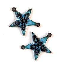 Blue Star Charms Enameled Copper with Black Murrini 2-Loop Connectors (20764)