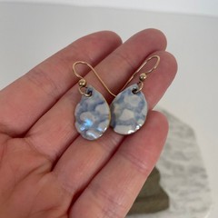 Artisan Ceramic Blue Gold Glaze Drop Earrings Handmade Art Pottery Cloud Pastel