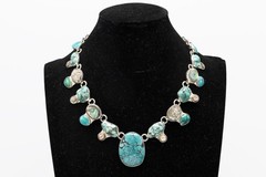 Statement Jewelry 925 Silver Bib Necklace With Turquoise And Abalone Paua Shell