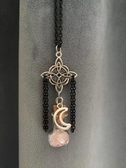 Witch’s Knot and Crescent Moon Necklace Vial of Rose Quartz