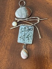 Shirley Price Signed Artist Made Sterling Sig. Pearl Jadeite Jasper Lg Pendant