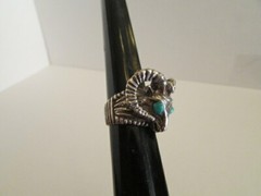 Vintage Sterling Silver 925 Turquoise Ram Head Ring #127 J-10