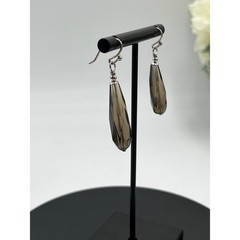 Artisan Sterling Silver Faceted Smokey Quartz Briolette Long Dangle Earrings