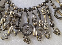 Vintage Artisan Made Crafted Drama Faces Charms Beaded On Chain Dangle Necklace