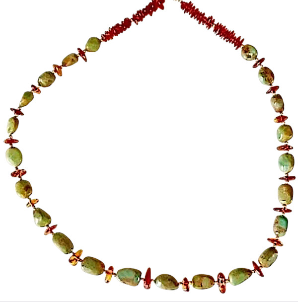 Lee Sands Vintage Amber and Turquoise 28″ Necklace Made in Hawaii
