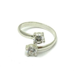 Stylish Sterling Silver Ring Solid 925 With 2 X 5mm Cubic Zirconia Handmade