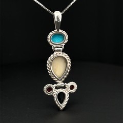Sterling Silver Handmade Carved Face W/Turquoise Amber Pendant(3/4 x 2 3/8 Inch)