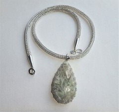 Handmade Viking Knit Double Weave Moss Agate pendant Necklace Sterling Silver