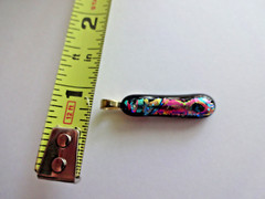 COLORFUL FUSED DICHROIC GLASS PENDANT 1.25 x .25 in PINK BLUE GREEN PURPLE GOLD
