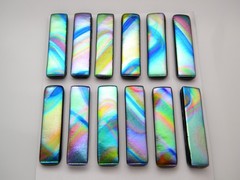 uncapped RECTANGLE Lot of 12 pcs handmade DICHROIC FUSED GLASS (BC20) cabs