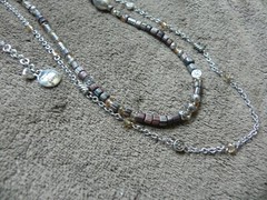 Brighton Your Heart~2 Strand Brown & Orange Beads & Silver Long Necklace 40-42″