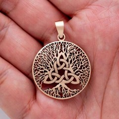 Handcrafted Bronze Celtic Triquetra Knot Viking Yggdrasil Tree of Life Pendant
