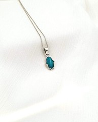 925 Sterling Silver Green Eilat Stone Hamsa Pendant Necklace Jewelry