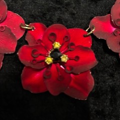 Bold Red Layered Flower Statement Necklace Gold Chain Glam Floral Jewelry