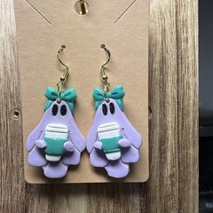 Suzie’s Whimsy Ghost Purple Turquoise / Earrings Polymer Halloween Pumpkin Fall
