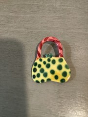 VTG JAN PUGH Pottery Painted Ceramic Handbag Pin Brooch Signed