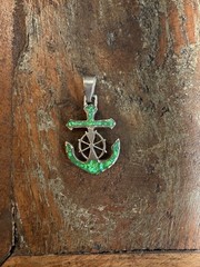 Sterling Silver 950 Cardenas Taxco Anchor captain green fire opal inlay pendant