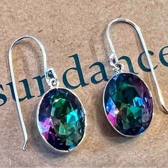 NEW $158 Sundance Rainbow MYSTIC TOPAZ Sterling Silver 1-1/4″ Handmade Earrings