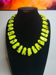 Chunky Lime Green Turquoise Statement Necklace Collar Bear Art Deco 16″ 103g