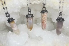 Agate Quartz Tower Crystal Point Chunky Soldered Pendant Necklace – Flower Agate