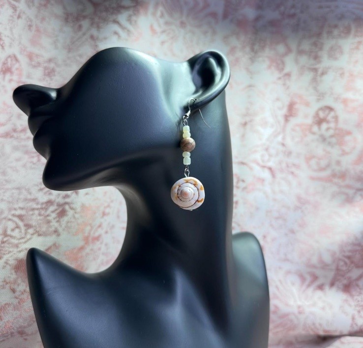 handcrafted ivory brown shell stone beaded dangle earrings beach bohemian