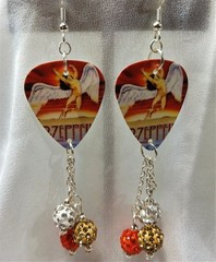 Led Zeppelin Icarus Guitar Pick Earrings with Pave Bead Dangles